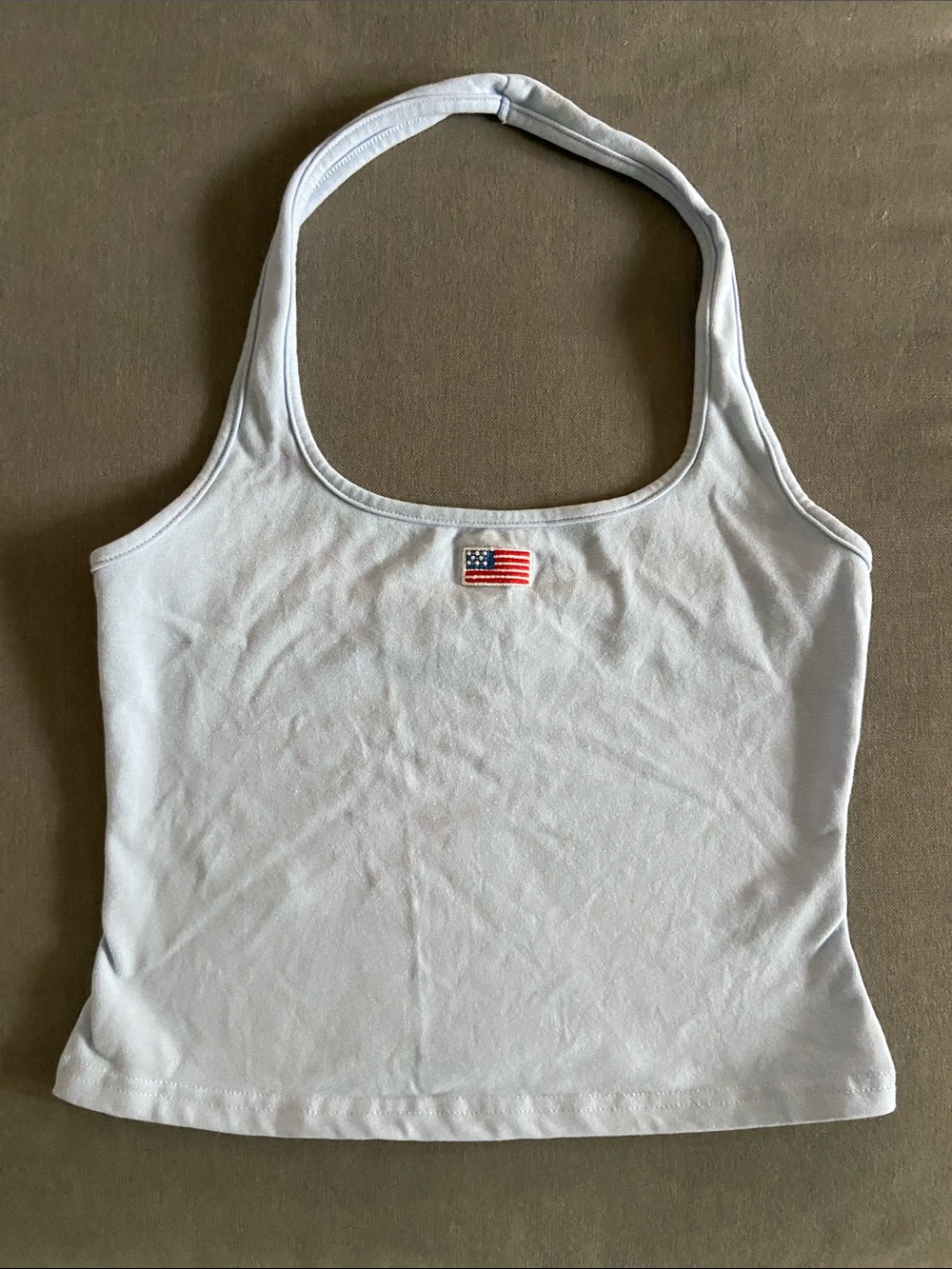 Le Lis Light Blue Halter Tank with American Flag Patch